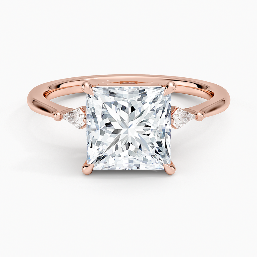 Petite Cometa Three Stone Diamond Ring - Princess Cut Center Stone