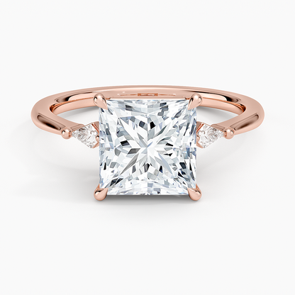 Petite Cometa Three Stone Diamond Ring - Princess Cut Center Stone