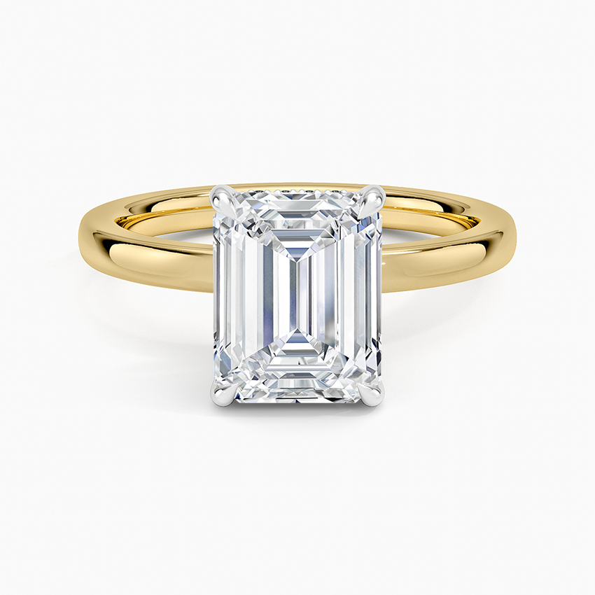 Platinum Mixed Metal Audrey 2mm Diamond Ring - Emerald Cut Center Stone