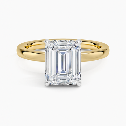 Platinum Mixed Metal Audrey 2mm Diamond Ring - Emerald Cut Center Stone