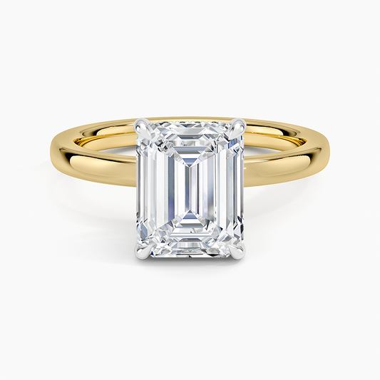 Platinum Mixed Metal Audrey 2mm Diamond Ring - Emerald Cut Center Stone