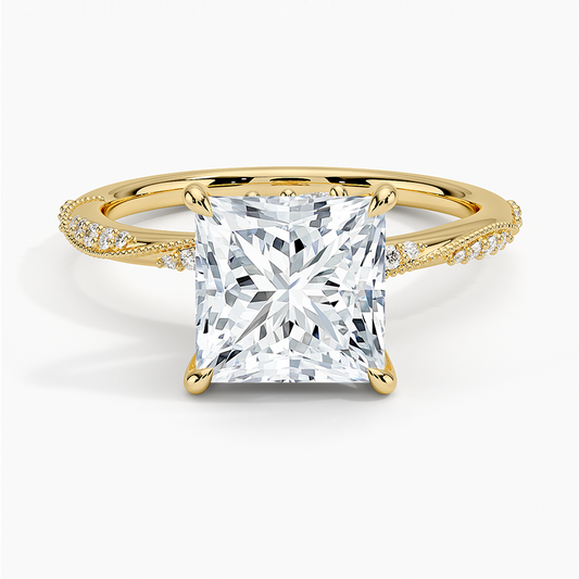 Camellia Hidden Accent 1.5mm Diamond Ring - Princess Cut Center Stone