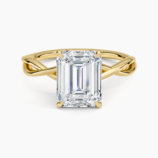 Alya Twist Solitaire Ring - Emerald Cut Center Stone
