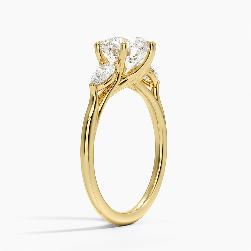 Luxe Delilah Three Stone Pear Diamond Ring - Round Center Stone