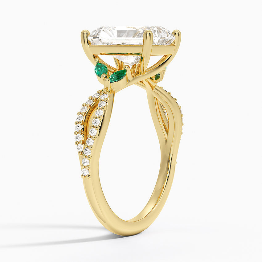 Luxe Willow Lab Emerald and Diamond Ring (1/8 ct. tw.) - Radiant Cut Center Stone