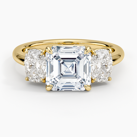 Luxe Faye Elongated Cushion Three Stone Diamond Ring (1 ct. tw.) - Asscher Cut Center Stone