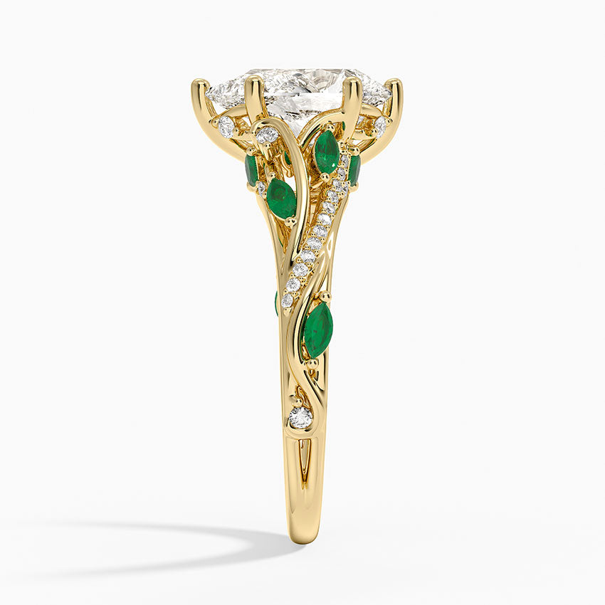 Begonia Vine Diamond and Lab Emerald Ring (1/8 ct. tw.) - Pear Cut Center Stone