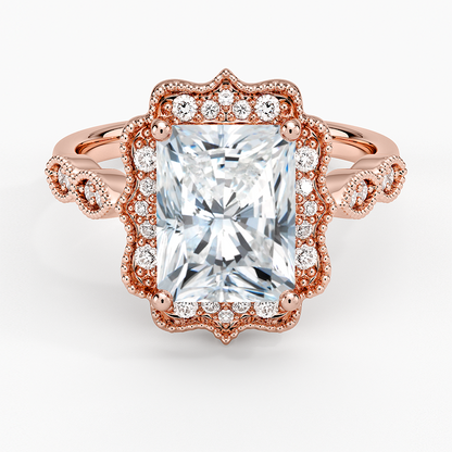 Cadenza Halo Diamond Ring - Radiant Cut Center Stone