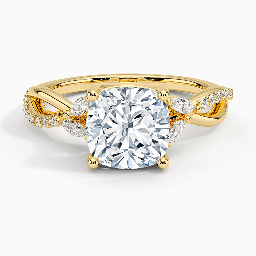 Petite Twisted Willow Diamond Ring - Cushion Cut Center Stone
