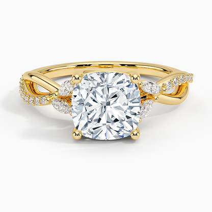 Petite Twisted Willow Diamond Ring - Cushion Cut Center Stone