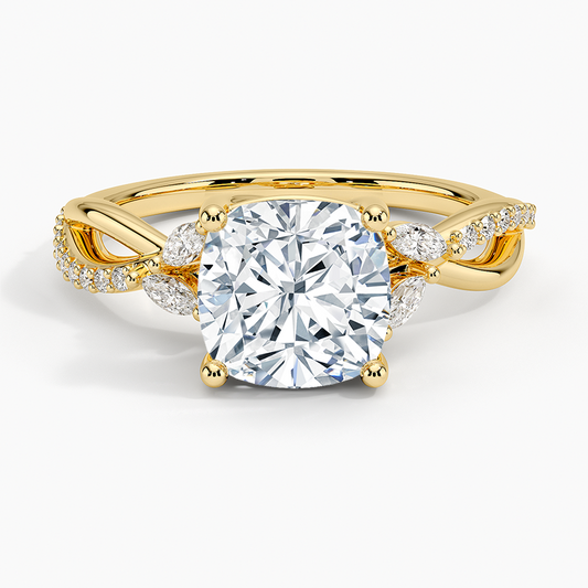 Petite Twisted Willow Diamond Ring - Cushion Cut Center Stone