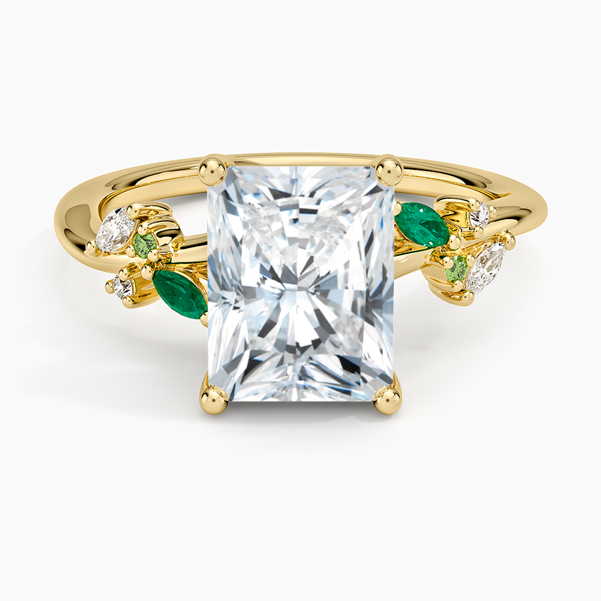 Arden Diamond Ring with Lab Emerald Accents - Radiant Cut Center Stone