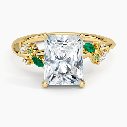 Arden Diamond Ring with Lab Emerald Accents - Radiant Cut Center Stone