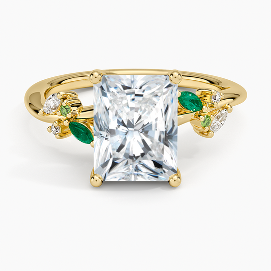Arden Diamond Ring with Lab Emerald Accents - Radiant Cut Center Stone