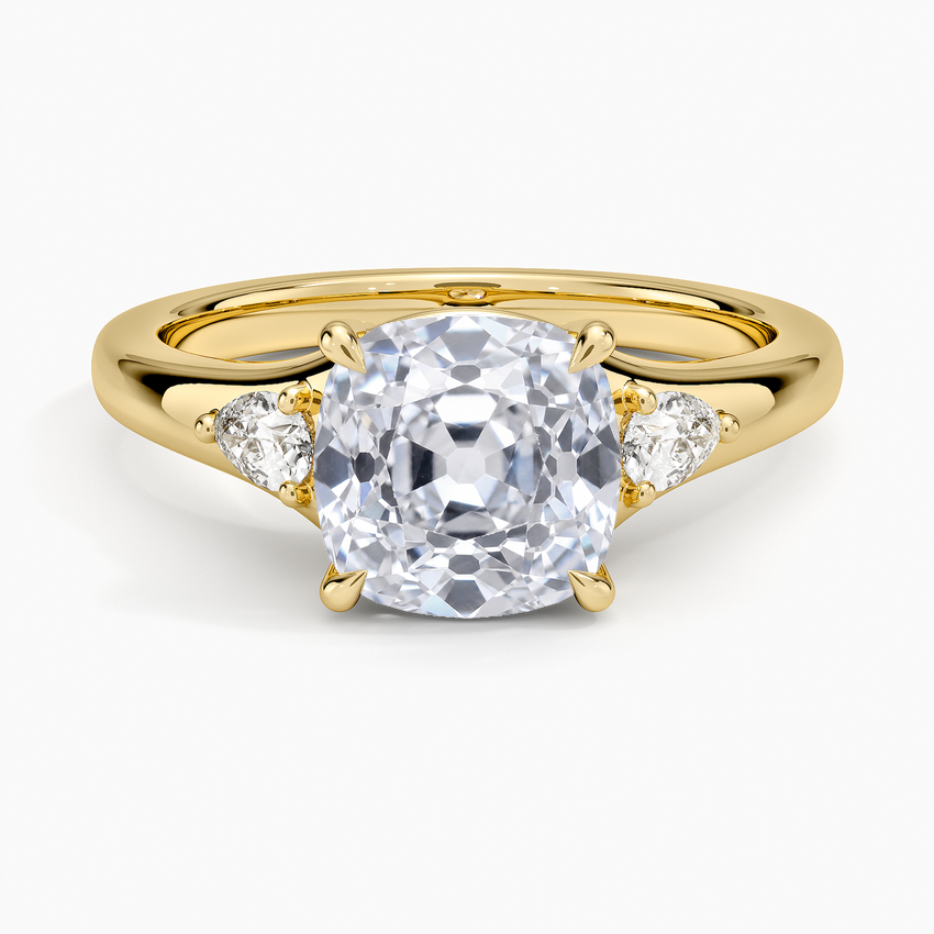 Aria Three Stone Signet Diamond Ring (1/4 ct. tw.) - Old Mine Cut Center Stone