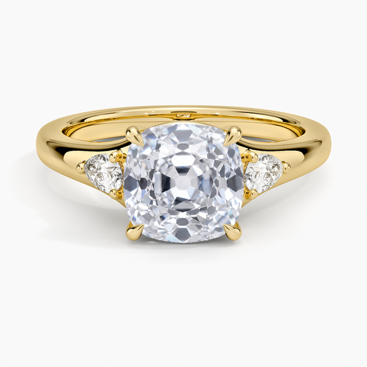 Aria Three Stone Signet Diamond Ring (1/4 ct. tw.) - Old Mine Cut Center Stone