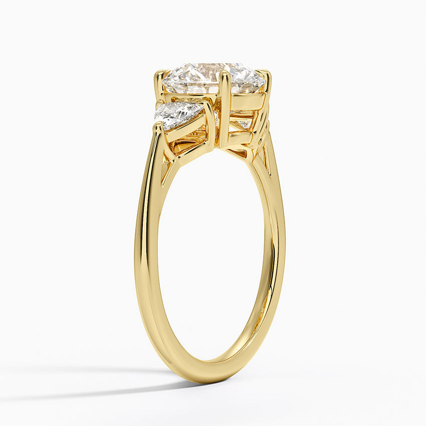 Luxe Trillion Cut Three Stone Diamond Ring - Round Cut Center Stone