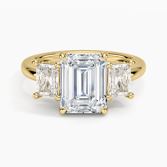 Luxe Helena Radiant-Cut Three Stone Diamond Ring - Emerald Cut Center Stone