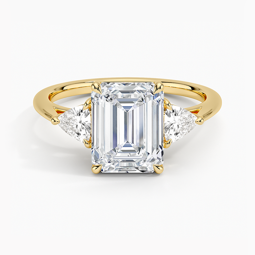 Luxe Trillion Cut Three Stone Diamond Ring - Emerald Cut Center Stone