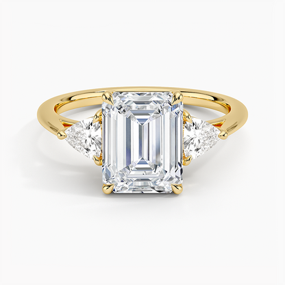 Luxe Trillion Cut Three Stone Diamond Ring - Emerald Cut Center Stone