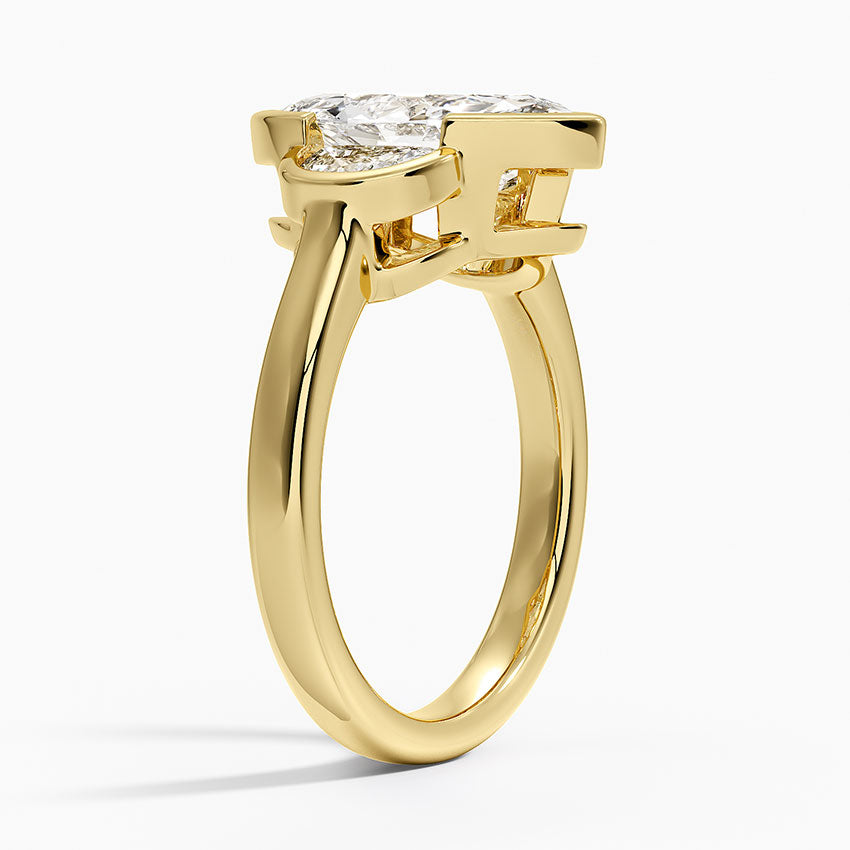 Half Moon Three Stone Bezel Diamond Ring (1/2 ct. tw.) - Marquise Cut Center Stone