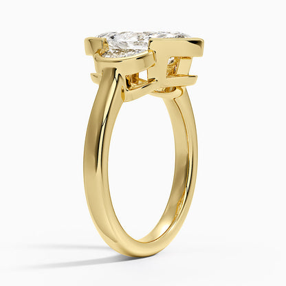 Half Moon Three Stone Bezel Diamond Ring (1/2 ct. tw.) - Marquise Cut Center Stone