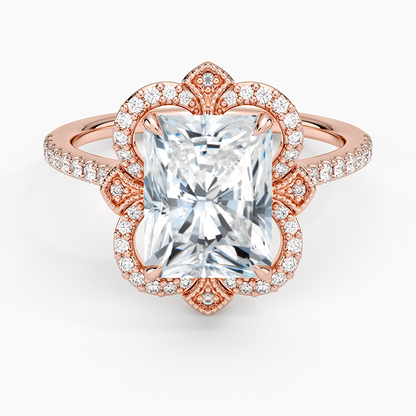 Reina Halo Diamond Ring - Radiant Cut Center Stone