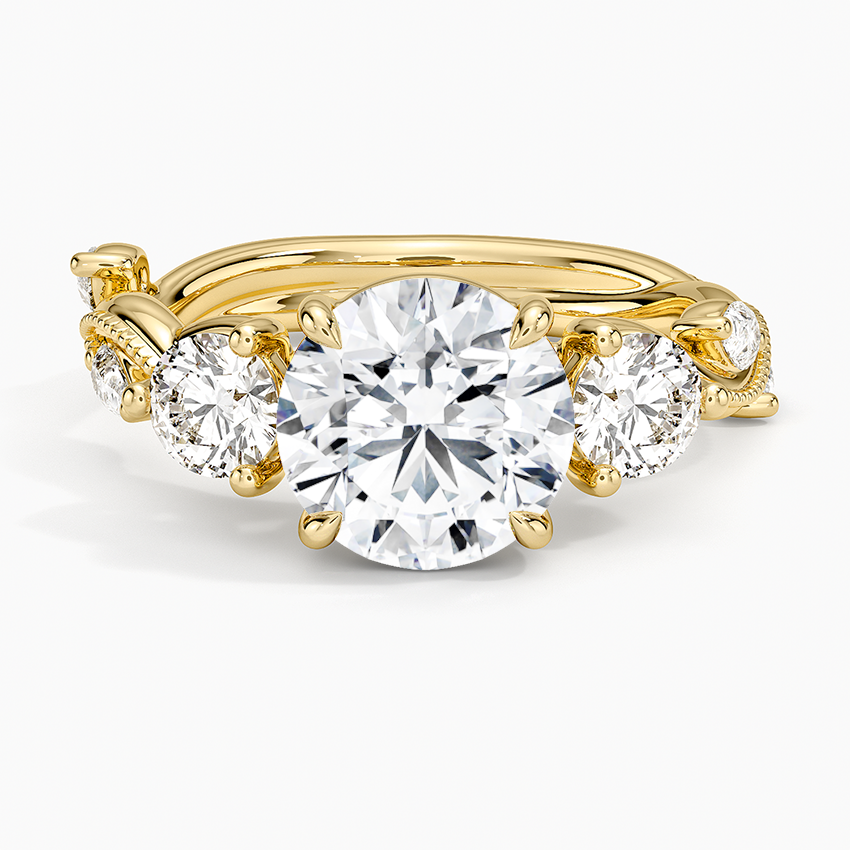 Vintage Secret Garden Three Stone Diamond Ring - Round Center Stone