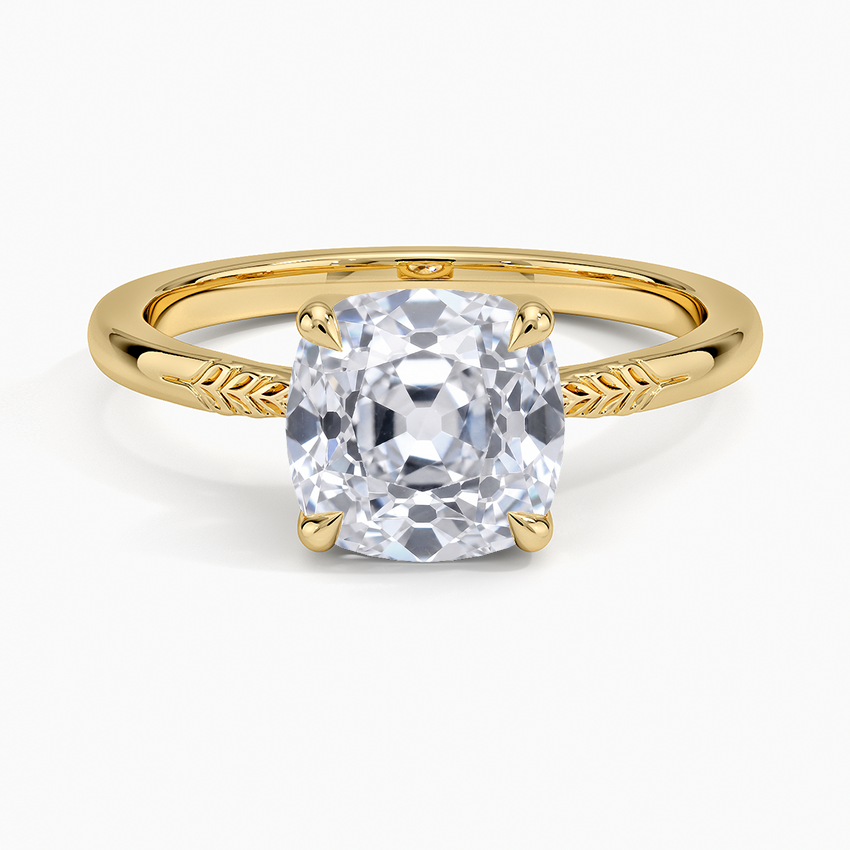 Laurel Engraved Ring - Old Mine Cut Center Stone