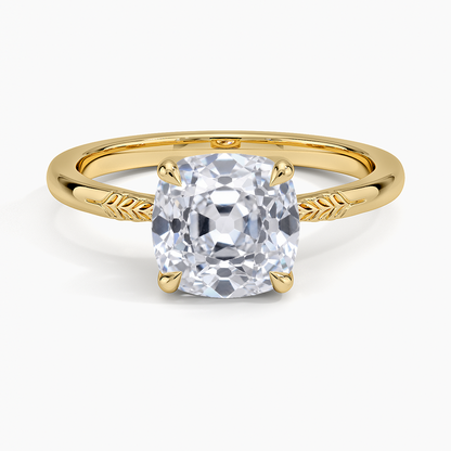Laurel Engraved Ring - Old Mine Cut Center Stone