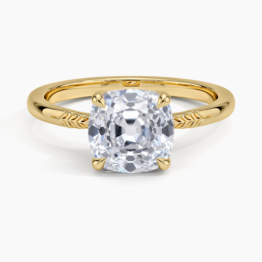 Laurel Engraved Ring - Old Mine Cut Center Stone
