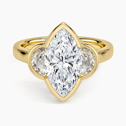 Half Moon Three Stone Bezel Diamond Ring (1/2 ct. tw.) - Marquise Cut Center Stone
