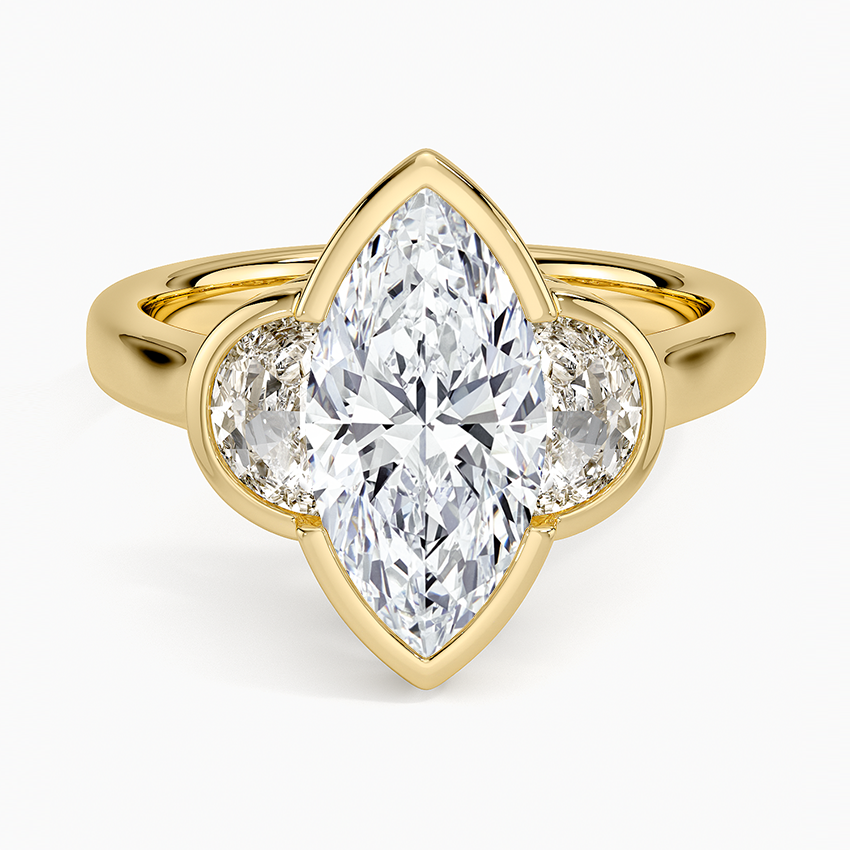 Half Moon Three Stone Bezel Diamond Ring (1/2 ct. tw.) - Marquise Cut Center Stone