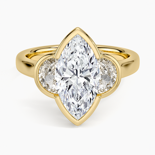 Half Moon Three Stone Bezel Diamond Ring (1/2 ct. tw.) - Marquise Cut Center Stone