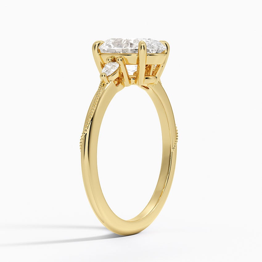 Camellia Three Stone Pear Diamond Ring - Oval Center Stone