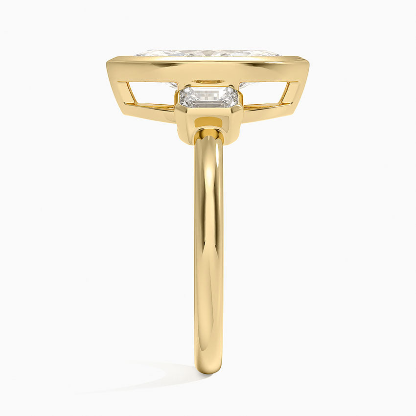 Rhiannon Bezel Three Stone Diamond Ring - Marquise Cut Center Stone