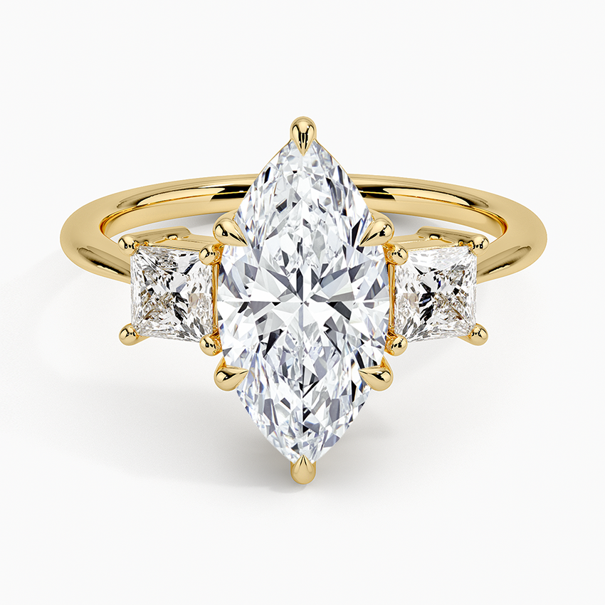 Princess Cut Three Stone Diamond Ring - Marquise Cut Center Stone
