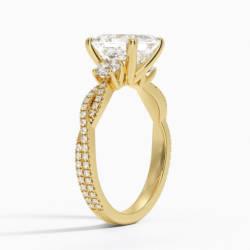 Luxe Three Stone Petite Twisted Vine Diamond Ring - Asscher Cut Center Stone