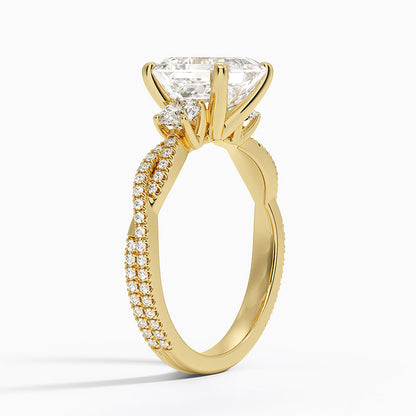 Luxe Three Stone Petite Twisted Vine Diamond Ring - Asscher Cut Center Stone