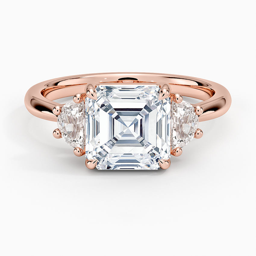 Half Moon Three Stone Diamond Ring (1/4 ct. tw.) - Asscher Cut Center Stone