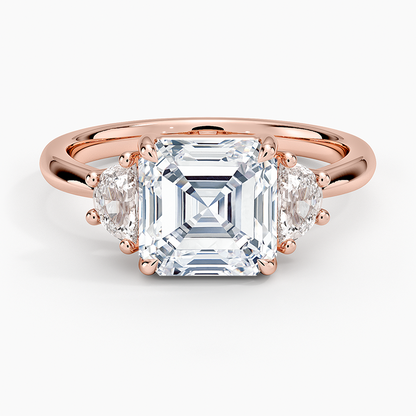 Half Moon Three Stone Diamond Ring (1/4 ct. tw.) - Asscher Cut Center Stone