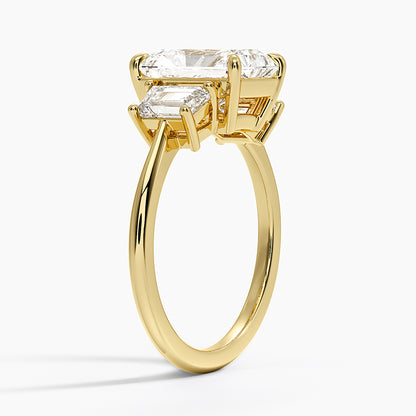 Luxe Embrace Three Stone Trapezoid Diamond Ring - Radiant Cut Center Stone