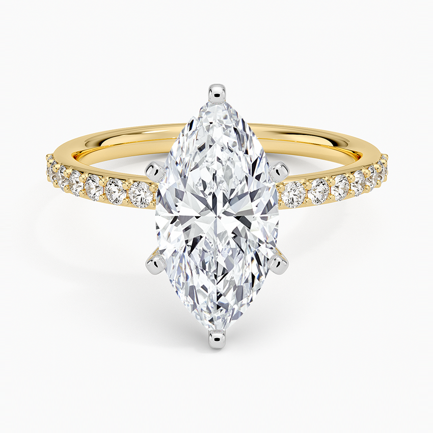 Petite Shared Prong Half Coverage Diamond Ring - Marquise Center Stone