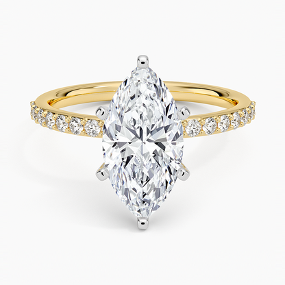 Petite Shared Prong Half Coverage Diamond Ring - Marquise Center Stone