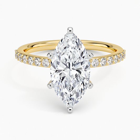 Petite Shared Prong Half Coverage Diamond Ring - Marquise Center Stone
