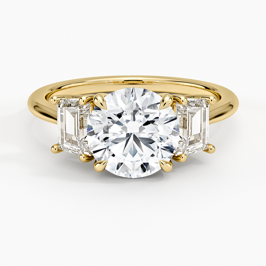 Luxe Embrace Three Stone Trapezoid Diamond Ring - Round Cut Center Stone