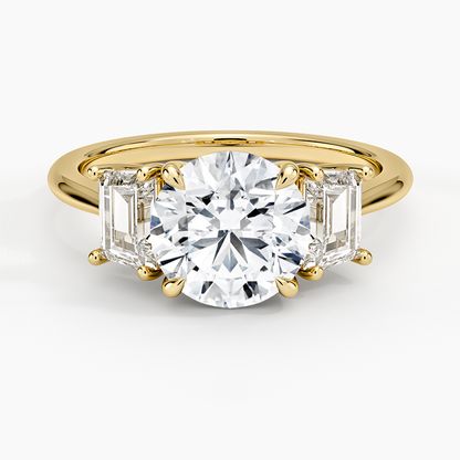 Luxe Embrace Three Stone Trapezoid Diamond Ring - Round Cut Center Stone