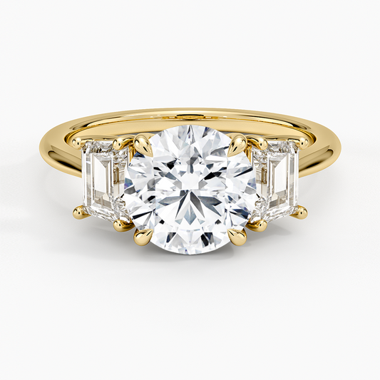 Luxe Embrace Three Stone Trapezoid Diamond Ring - Round Cut Center Stone