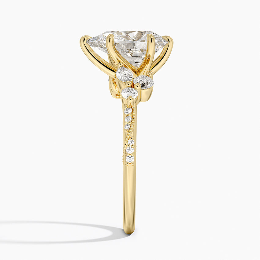 Luxe Camellia Milgrain Diamond Ring - Pear Center Stone