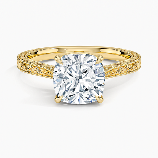 Elsie Engraved Ring - Cushion Cut Center Stone